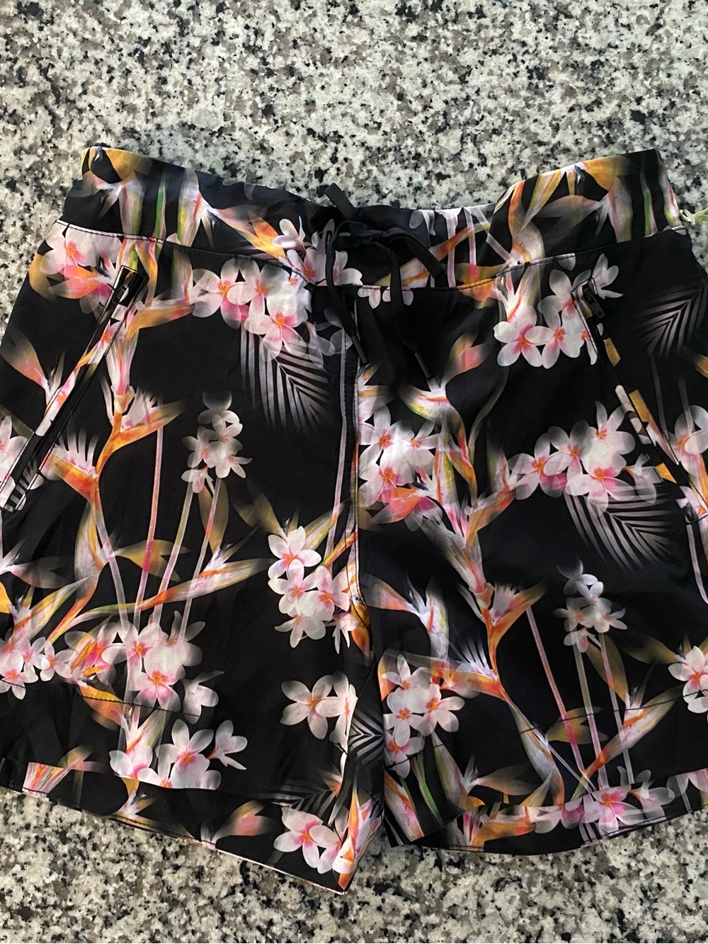 Tangerine Black Floral Drawstring Athletic Shorts